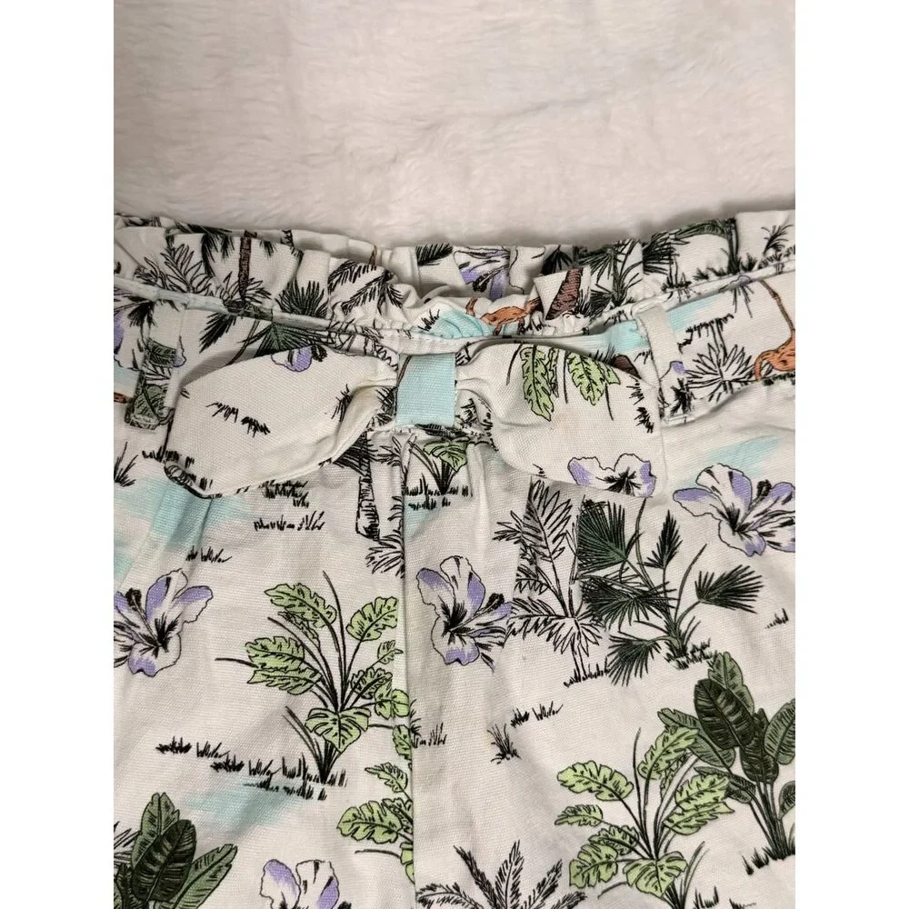 Janie and Jack White Tropical Palm Print Cotton Smocked Shorts Flamingo Girls 12